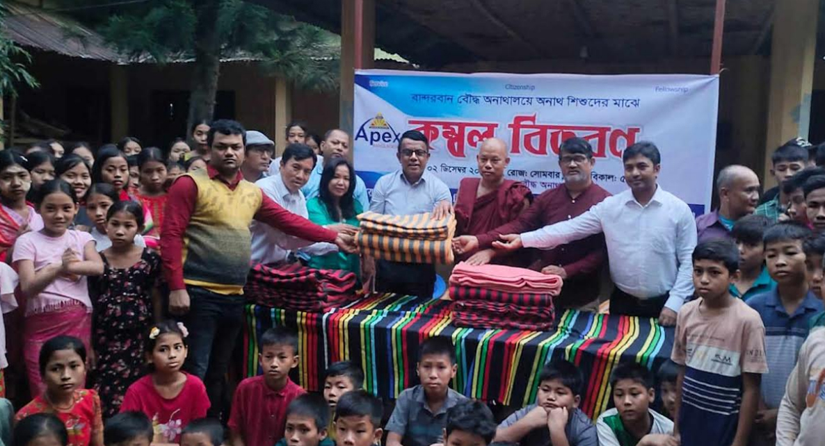 এপেক্স ক্লাবের যৌথ উদ্যোগে বান্দরবান বৌদ্ধ অনাথালয়ে কম্বল বিতরণ