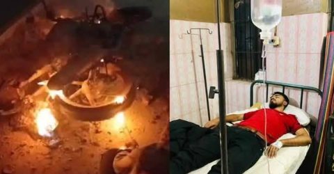 লালপুরে মেয়ের গোপন বিয়ে না মানায় মোটরসাইকেল পুড়িয়ে দিলেন শ্বশুর পক্ষ,জামাই হাসপাতালে