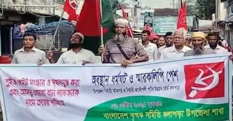কলাপাড়ায় কৃষকদের অবস্থান ধর্মঘট ও স্মারকলিপি পেশ