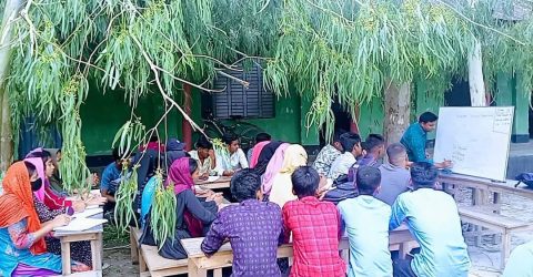 পলাশবাড়ীতে ঝড়ে গাছ পরে বিধ্বস্ত কলেজ, ক্লাস চলছে খোলা আকাশের নিচে