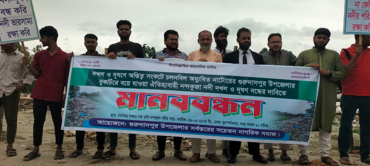 নন্দকুঁজা নদী দখল ও দুষন বন্ধের দাবীতে মানববন্ধন