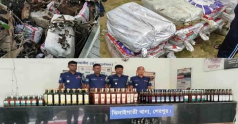 ঝিনাইগাতীতে ৩০০ বোতল ভারতীয় মদ উদ্ধার