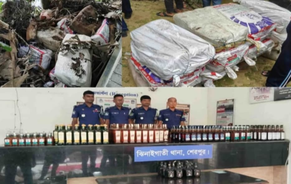 ঝিনাইগাতীতে ৩০০ বোতল ভারতীয় মদ উদ্ধার