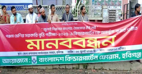 কিন্ডারগার্টেন  কে অন্তর্ভুক্ত করার দাবিতে বিক্ষোভ মানববন্ধন।