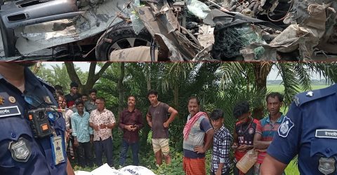 বনপাড়া-হাটিকুমরুল মহাসড়কে তরমুজ পাম্প এলাকায় মাইক্রোবাস ও ট্রাকের মুখোমুখি সংঘর্ষে ৬ জন নিহত