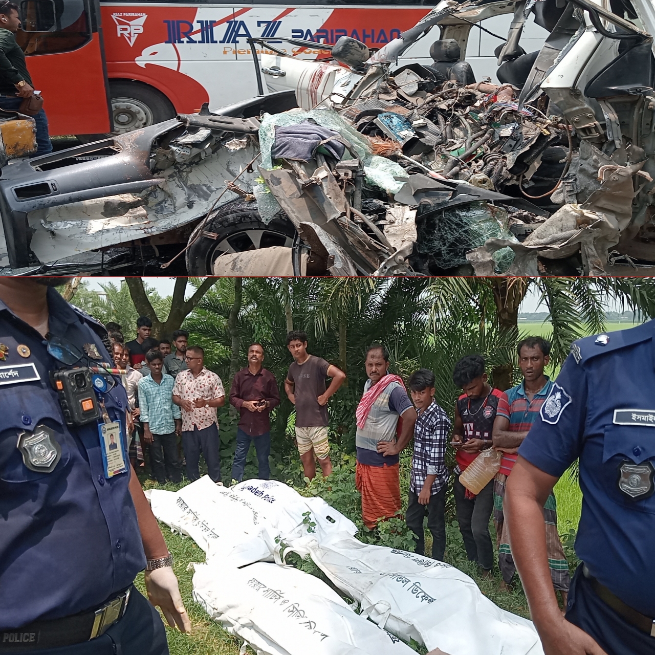 বনপাড়া-হাটিকুমরুল মহাসড়কে তরমুজ পাম্প এলাকায় মাইক্রোবাস ও ট্রাকের মুখোমুখি সংঘর্ষে ৬ জন নিহত