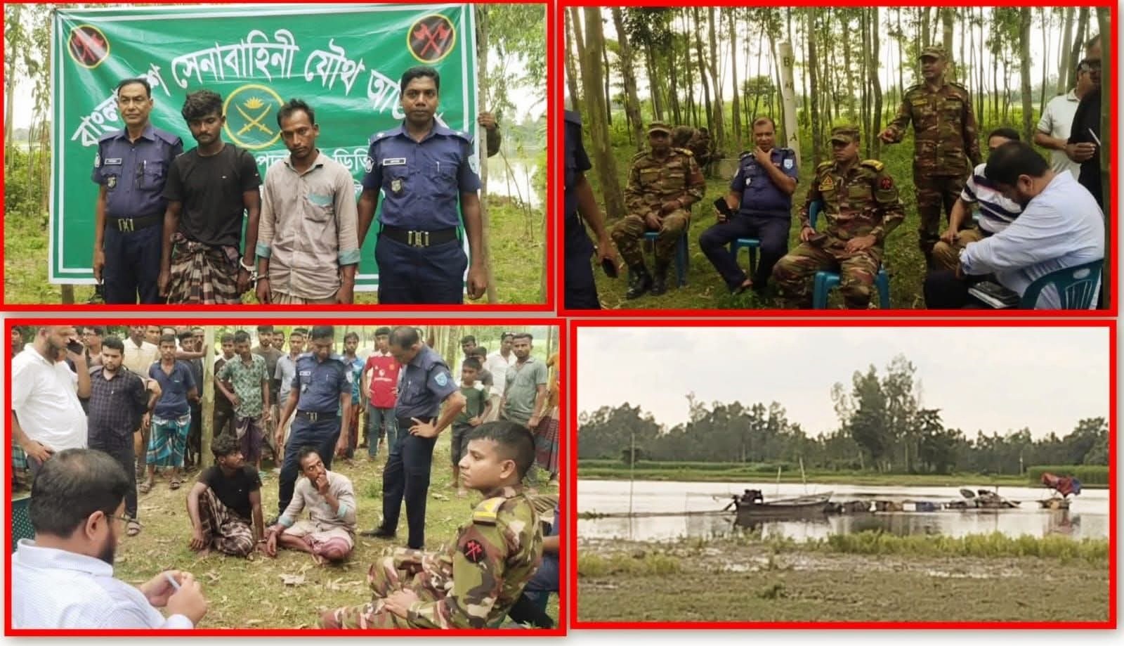 সাঘাটা সেনা ক্যাম্পের সফল অভিযান: পার সোনাইডাঙ্গায় নদীতে অবৈধ ড্রেজার জব্দ, আটক ৩