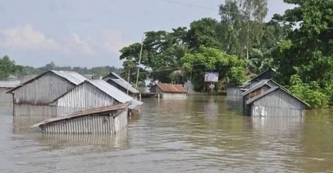 চাঁপাইনবাবগঞ্জে পানিবন্দী নিম্নাঞ্চলের মানুষ, শ্রেণিকক্ষে পানি ঢুকে পাঠদান ব্যাহত