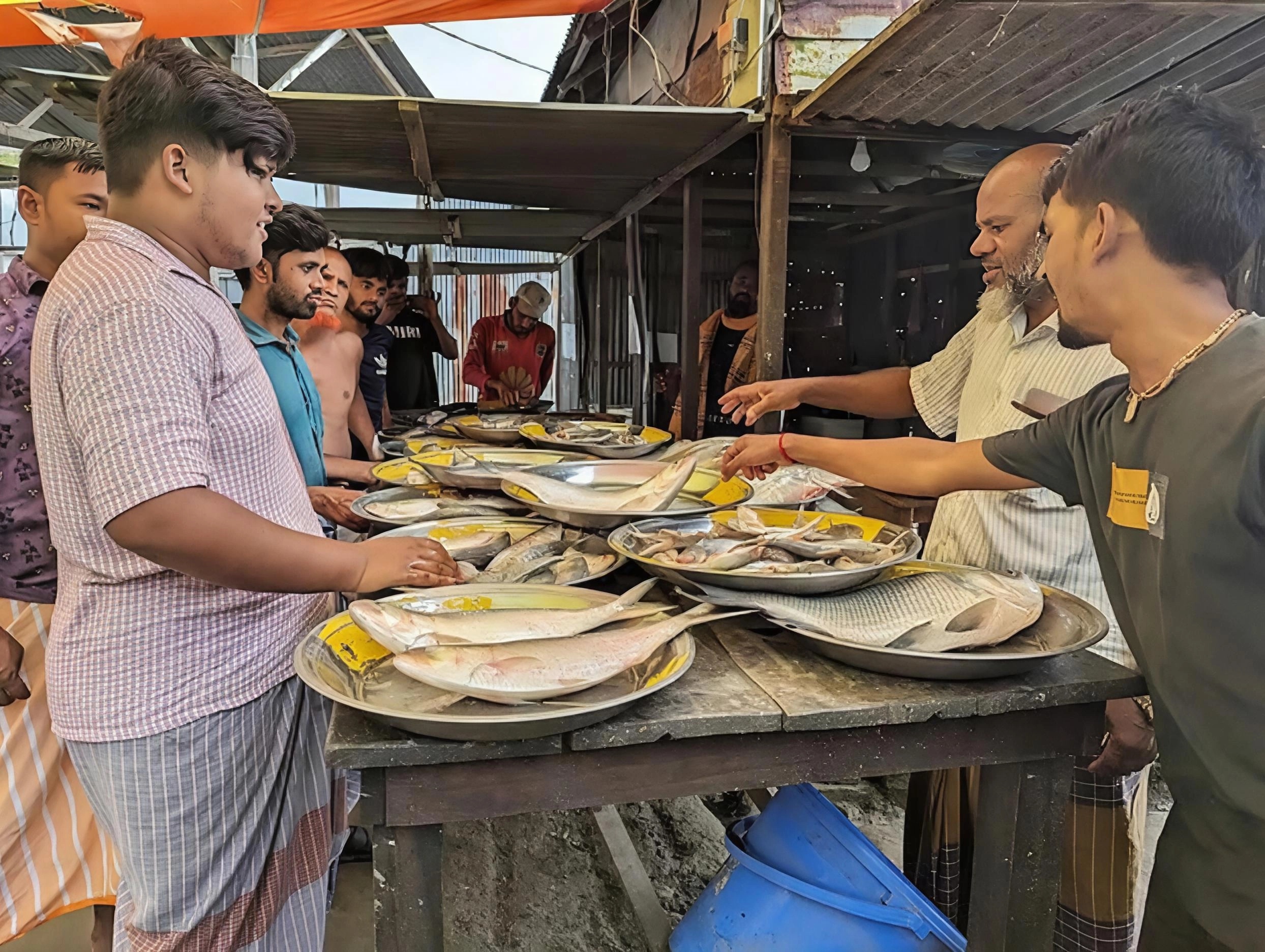 শরীয়তপুরে পদ্মার তীরে টাটকা মাছের বাজার