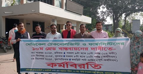 গুরুদাসপুর উপজেলা স্বাস্থ্য কমপ্লেক্সে  মেডিকেল টেকনোলজিস্ট ও ফার্মাসিস্টদের  ১০ ম গ্রেড বাস্তবায়নের দাবিতে  কর্মবিরতি  অনুষ্ঠিত